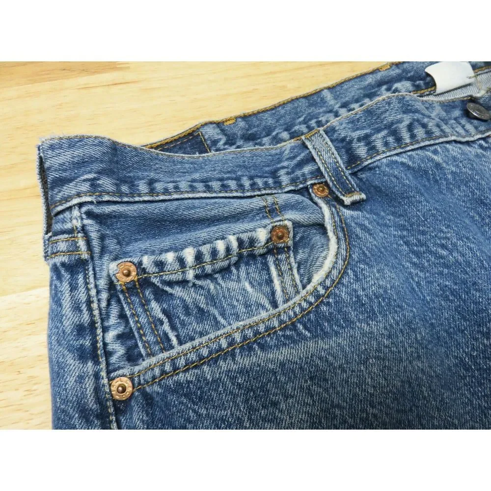 Mens‎ Levis 501 XX Denim Blue Jeans Cotton Straight Leg 42x30 Wear On Hems